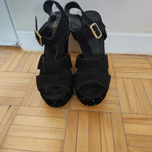 TOPSHOP Genuine Suede and Velour Quilted Wedges Platform Heels Size 8.5 - Picture 4 of 6